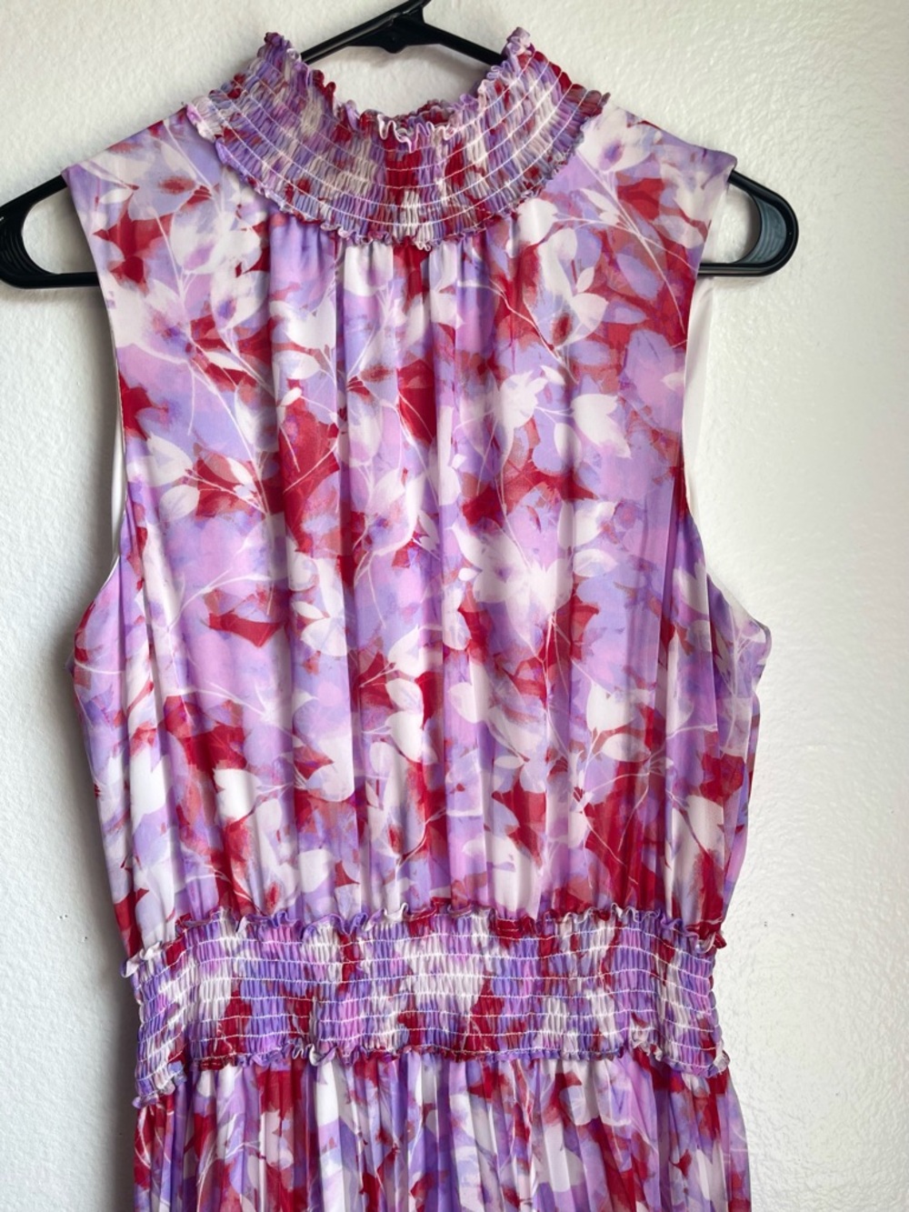 Calvin Klein Lavender Floral Pleated Midi Dress with Red Accents Size 10/12 NWOT - Picture 10 of 14